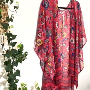 Boho Floral Print Kimono/Cover-Up by Ultra Pink